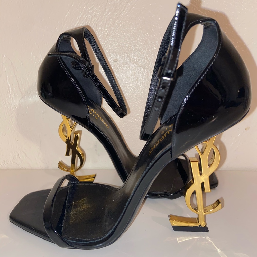 YSL Black and Gold Patent Leather Opyum Heel